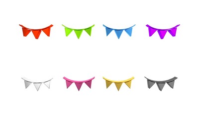 Wall Mural - Colorful Carnival garland with flags icon isolated on white background. Party pennants for birthday celebration, festival and fair decoration. Minimalism concept. 3D render illustration