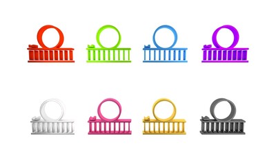 Sticker - Colorful Roller coaster icon isolated on white background. Amusement park. Childrens entertainment playground, recreation park. Minimalism concept. 3D render illustration