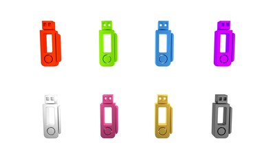 Poster - Colorful USB flash drive icon isolated on white background. Minimalism concept. 3D render illustration