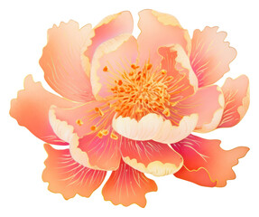 Poster - PNG Peony orangepink flower petal plant white background.