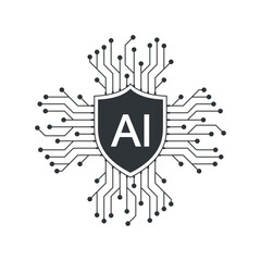 Poster - AI security digital chip. AI cyber security technology network protection concept. Semiconductor technology AI security protection shield
