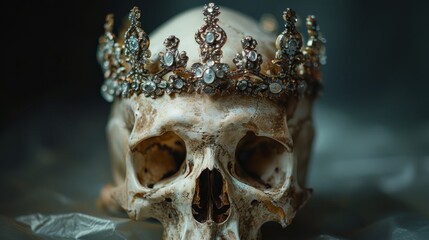 Wall Mural - Skull adorned with an ornate crown, symbolizing a blend of mortality and royalty