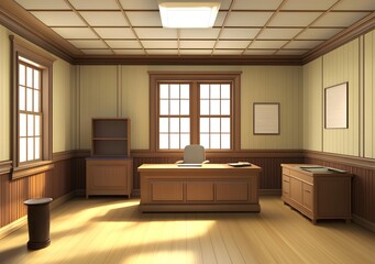 Poster - Empty Office Interior with Desk and Chair in a Vintage Style