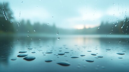 Wall Mural - a blurry image of a lake with raindrops on the surface