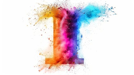 Poster - Colorful explosion of pigments forming the number one against a white background