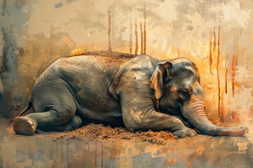 Aufkleber - An elephant resting on the ground