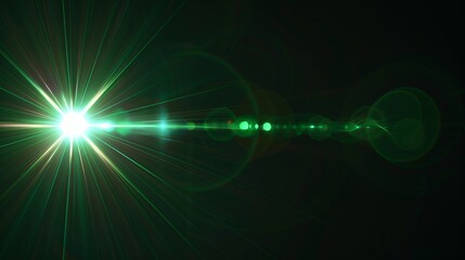 Poster - Bright green light beam creating lens flare effects in a dark setting