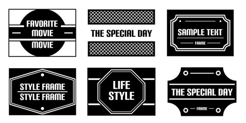Aufkleber - A collection of different black and white label design sets, each with a unique text style and border