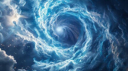 Poster - Swirling blue vortex of clouds and stars in a cosmic setting