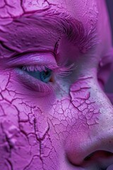 Poster - A close-up shot of a person's face with pink paint applied, ideal for use in creative projects about self-expression and individuality