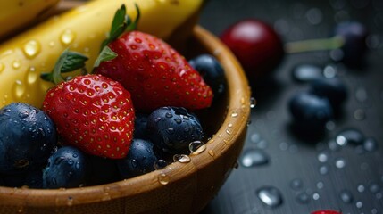 Fresh banana with fruit closeup view