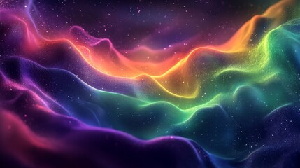 Abstract Colorful Wavy Lines with Glowing Particles