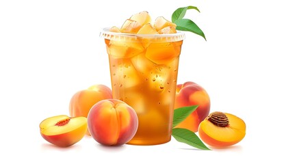 Wall Mural - Peach Iced Tea in a Plastic Cup with Fresh Peaches