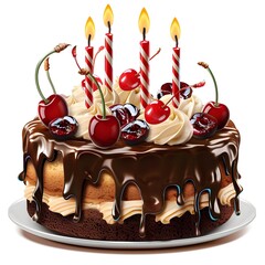 Wall Mural - Chocolate Cake with Cherries and Candles