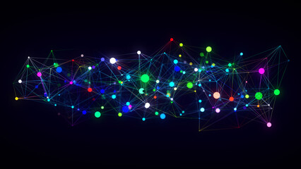 Poster - Business futuristic backdrop. Network connection structure cyberspace with moving particles. Abstract cyber security background. 3D rendering.