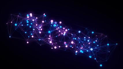 Poster - Business futuristic backdrop. Network connection structure cyberspace with moving particles. Abstract cyber security background. 3D rendering.