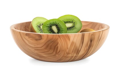 Wall Mural - Kiwi fruit slices in a wooden bowl