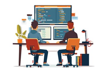 Poster - Two men working together on a computer