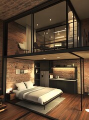 Wall Mural - Modern Loft Apartment Interior Design With Brick Walls