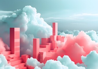 Poster - Pink Abstract Cityscape in Clouds