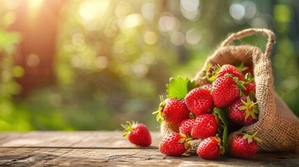 Canvas Print - A sack of newly harvested strawberry fruit in plantation farm field