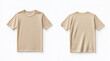 © pikshine - A tan-colored t-shirt, front and back view, white background, mockup template. Tan men's classic t-shirt