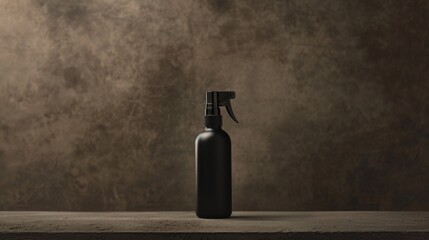 Aufkleber - A black spray bottle sits on top of a wooden table, ready for use