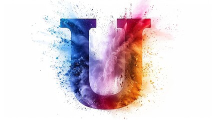 Wall Mural - Colorful letter U formed by vibrant smoke or powder in a dynamic display