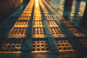 Aufkleber - Close-up shot of a metal grate floor with detailed texture and patterns