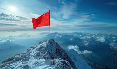 flag is on mountain top destination,achievement concepts.