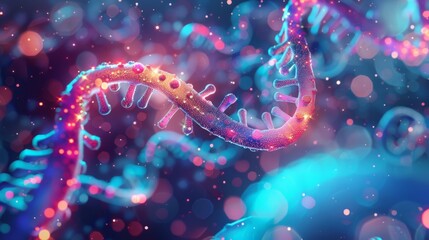 Poster - Abstract representation of molecular medicine with digital models and chemical pathways, highlighting advancements in targeted therapies.