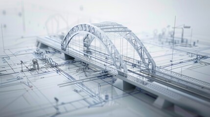 Poster - Abstract representation of structural engineering with a 3D model of a bridge, emphasizing the principles of load distribution and design.