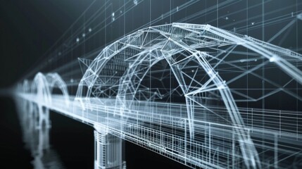 Poster - Abstract representation of structural engineering with a 3D model of a bridge, emphasizing the principles of load distribution and design.