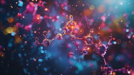 Poster - Abstract visualization of chemical engineering with molecular structures and colorful reactions, representing innovation in chemical processes.