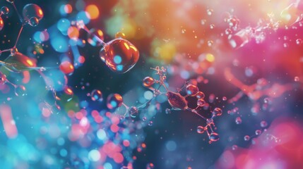Poster - Abstract visualization of chemical engineering with molecular structures and colorful reactions, representing innovation in chemical processes.