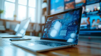 Poster - An open laptop with a digital whiteboard application, showcasing the tools of virtual learning and collaboration.