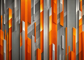 Poster - Modern vertical abstract background featuring vibrant orange and grey geometric textures in a dynamic, layered pattern with intricate shapes and dimensions.