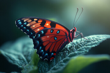 Leinwandbilder - A crimson butterfly emerging from its cocoon, representing the resilience of transformation and growth,