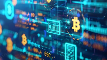 Poster - Conceptual image of digital finance with virtual banking and cryptocurrency solutions, illustrating the role of technology in modern finance.