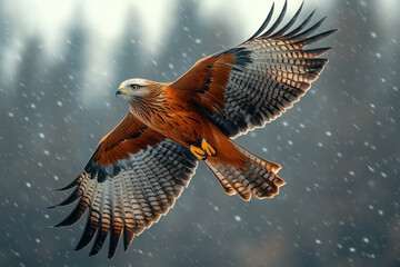 Poster - A red kite flying high against a turbulent sky, symbolizing the resilience of dreams and aspirations,