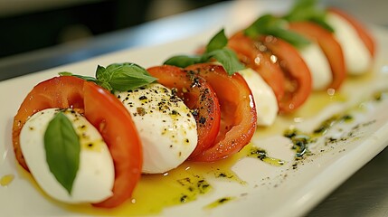 Sticker - A beautifully plated Caprese salad with fresh mozzarella, tomatoes, and basil, showcasing the essence of Italian culinary tradition in a simple, yet elegant dish.