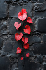 Poster - A red vine climbing up a towering wall, its tendrils reaching ever higher, symbolizing the resilience of growth and persistence,