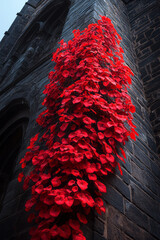 Poster - A red vine climbing up a towering wall, its tendrils reaching ever higher, symbolizing the resilience of growth and persistence,