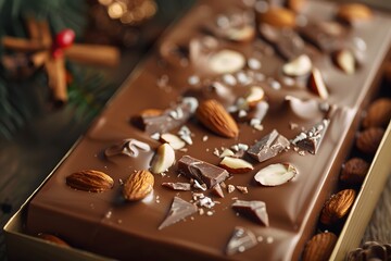 Wall Mural - Close-up of a Delicious Chocolate Bar with Almonds