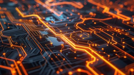 Poster - Image of a digital circuit board with glowing pathways, illustrating the intricacies of electronic engineering and microchip technology.
