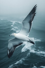 Wall Mural - A lone albatross gliding effortlessly over a vast ocean, representing the quiet majesty at sea,