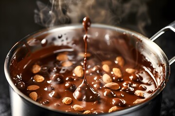 Wall Mural - Melted Chocolate with Almonds in a Pot