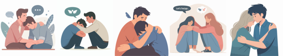 Poster - vector set of a man hugging a sad friend