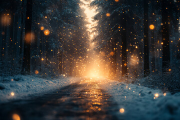 Poster - A snowy forest where the whispers of the wild are found in the quiet stillness of falling snowflakes,