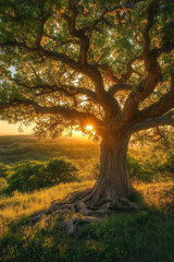 Poster - An ancient oak tree, its branches whispering the wisdom of the wild with every movement in the breeze,